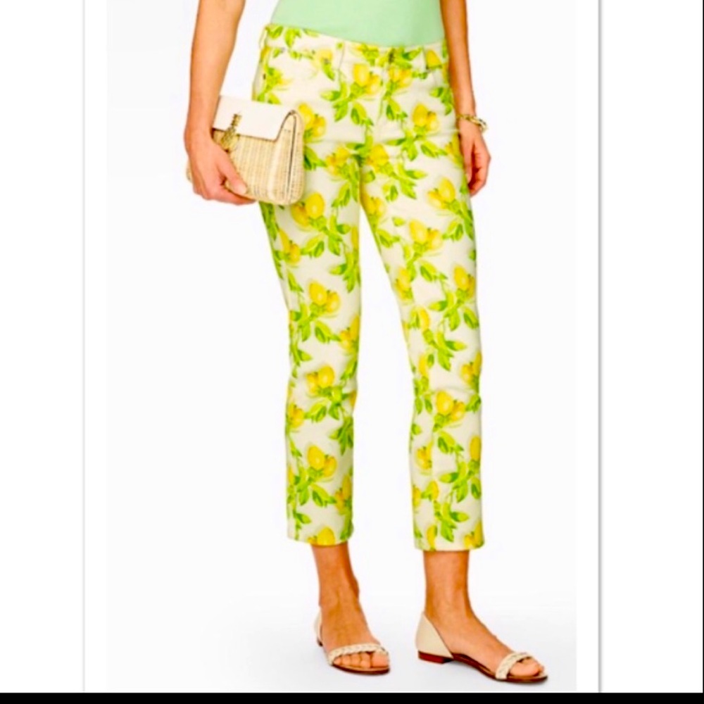 TALBOTS Signature Crop Lemon Print Jeans Size 10 Novelty Summer